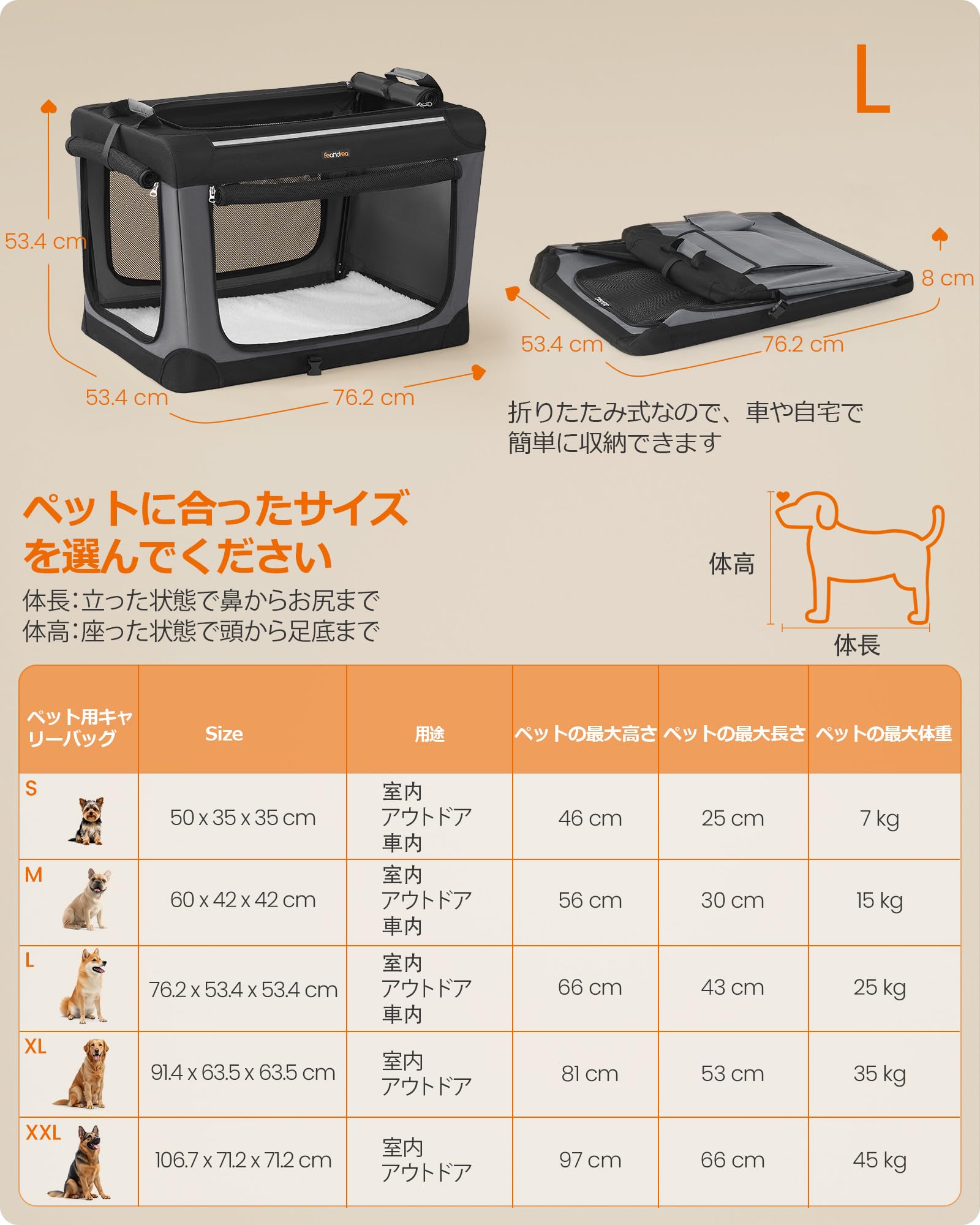 Amazon.co.jp: FEANDREA ペットキャリー バッグ 折りたたみ 通気性